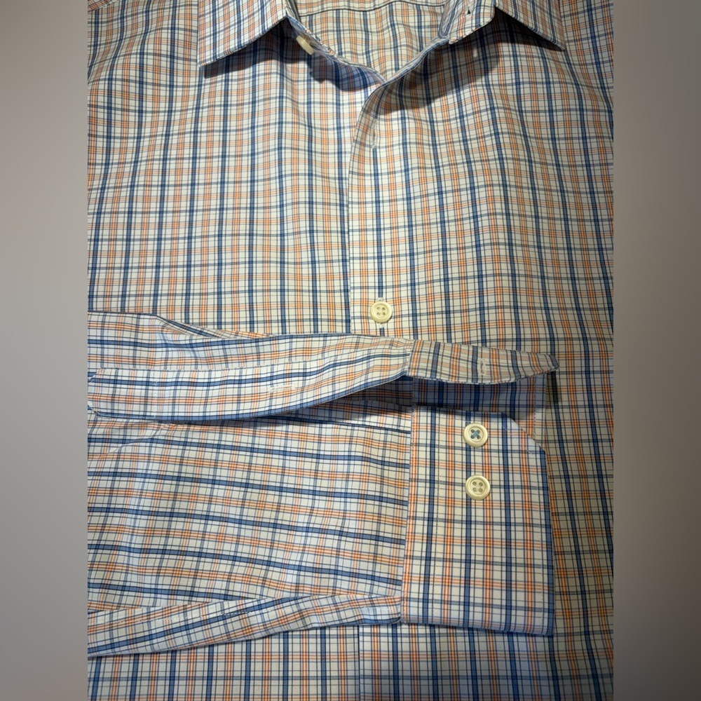 Banana Republic Men's Blue/Orange/White Plaid Shirt Size L